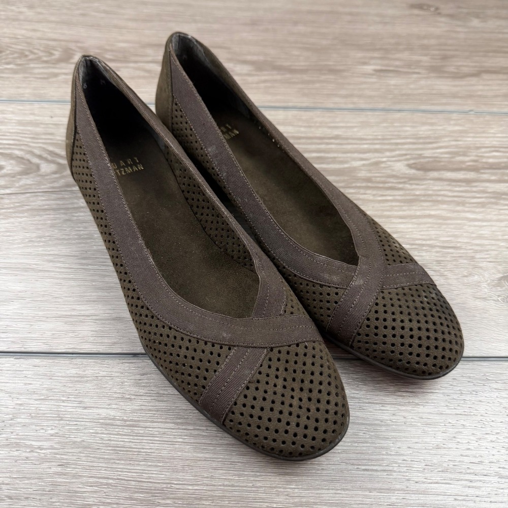 Stuart Weitzman Womens Pumps Perforated Suede Kitten Heel Brown 6M